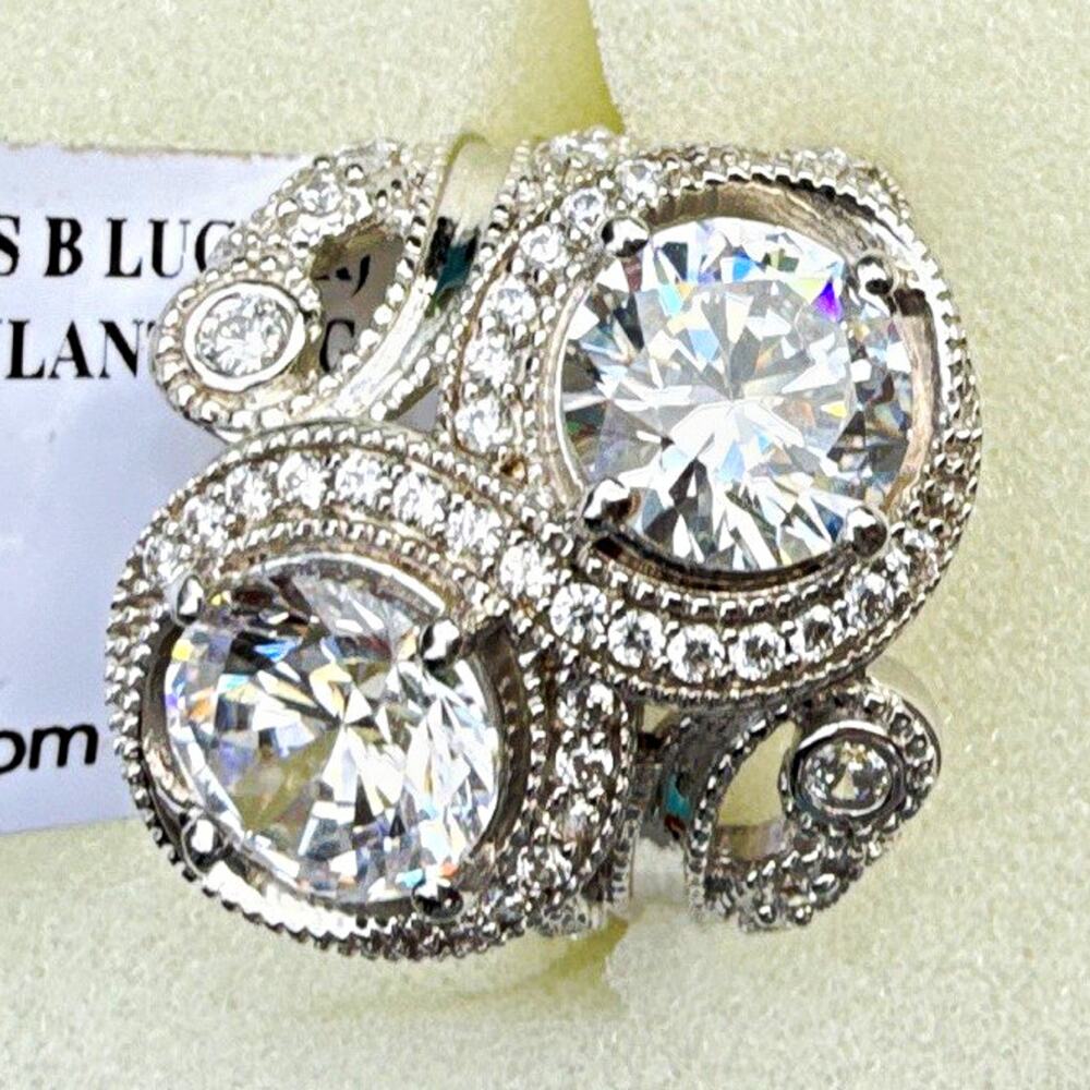 JTV Rhodium Over 925 Sterling Silver Halo Sim. Diamond Cocktail Ring 5 (147)